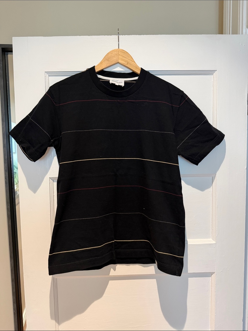 Norse Projects Black Crewneck Tee with Subtle Thin Stripes
